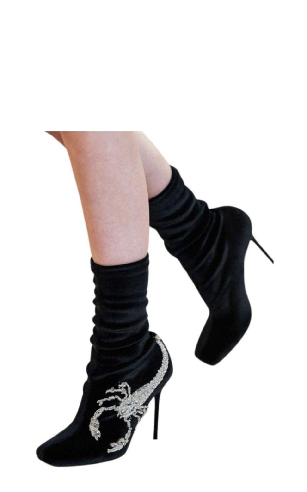 Balmain Scorpion Embellished Velvet Sock Boots