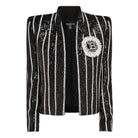 Balmain Spencer-Jacke mit Pailletten und schwarz-weißen Streifen – Runway-Katalog
