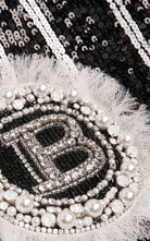 Balmain Spencer-Jacke mit Pailletten und schwarz-weißen Streifen – Runway-Katalog