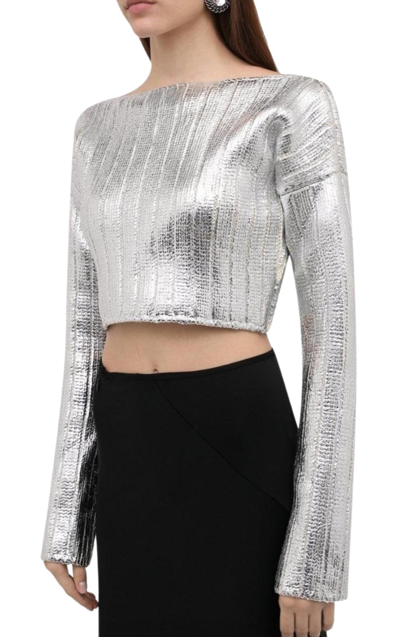 Balmain Silver Cropped Wool - blend Sweater - Runway Catalog