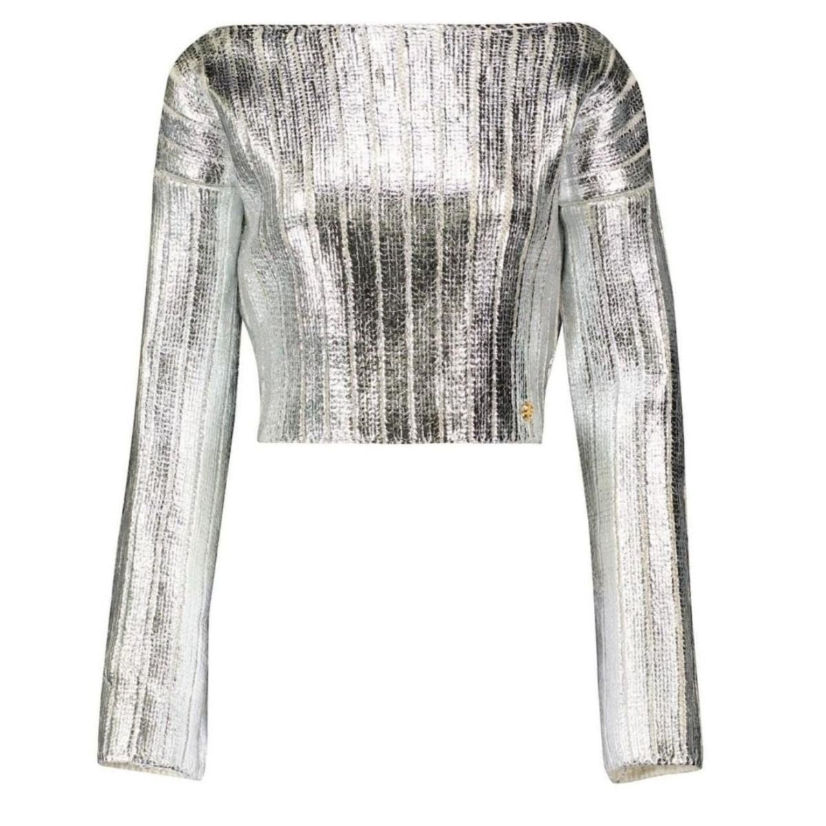 Balmain Silver Cropped Wool - blend Sweater - Runway Catalog