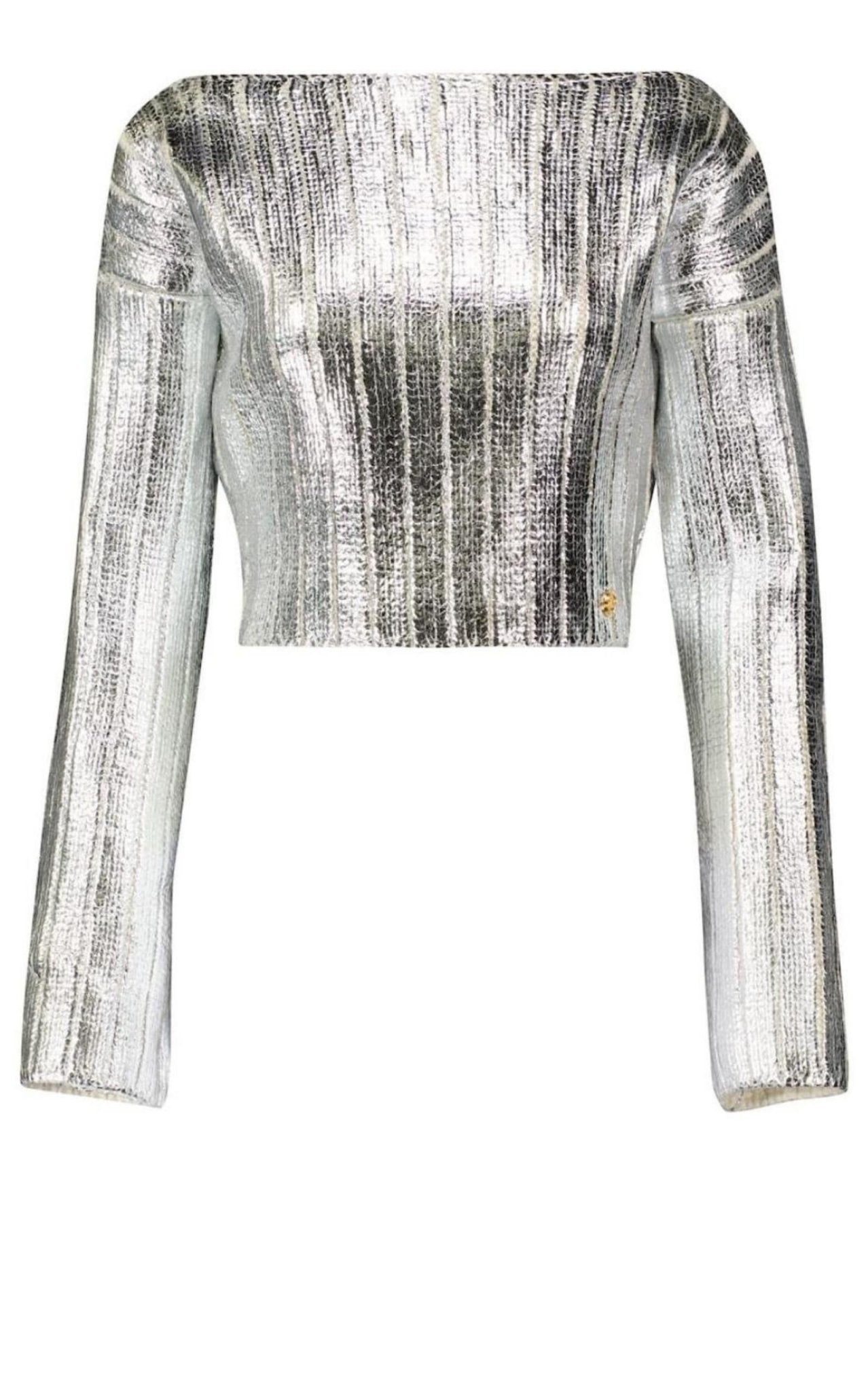 Balmain Silver Cropped Wool - blend Sweater - Runway Catalog