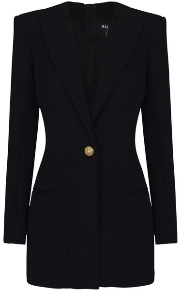 balmain black blazer dress Chiara Ferragni Outfits: Balmain blazer dress black. Dior pumps heels black.  Hermes Kelly mini bag black