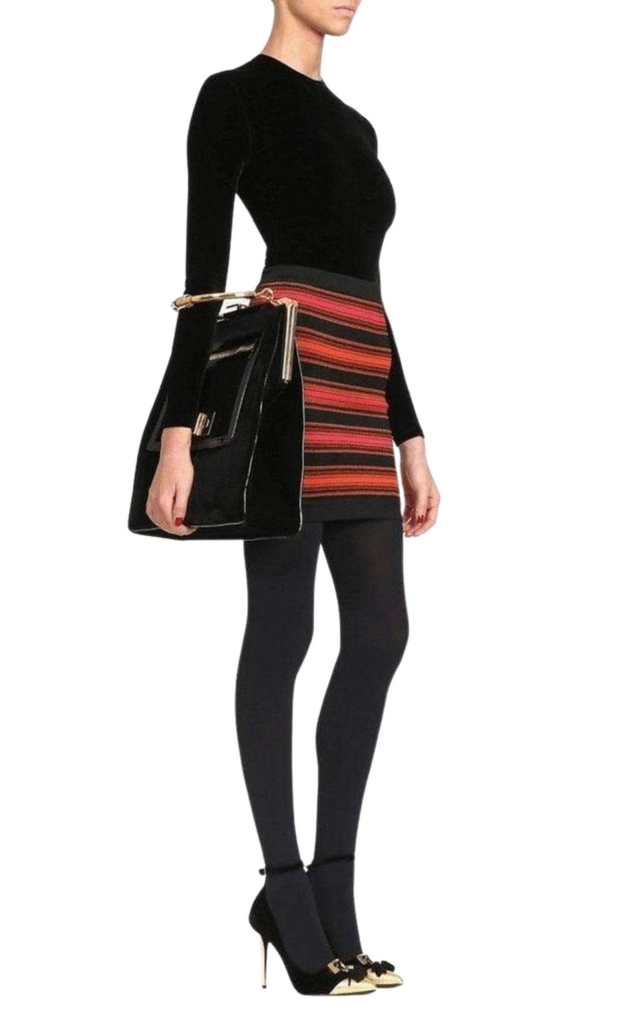 Balmain Striped Stretch - Knit Mini Skirt - Runway Catalog