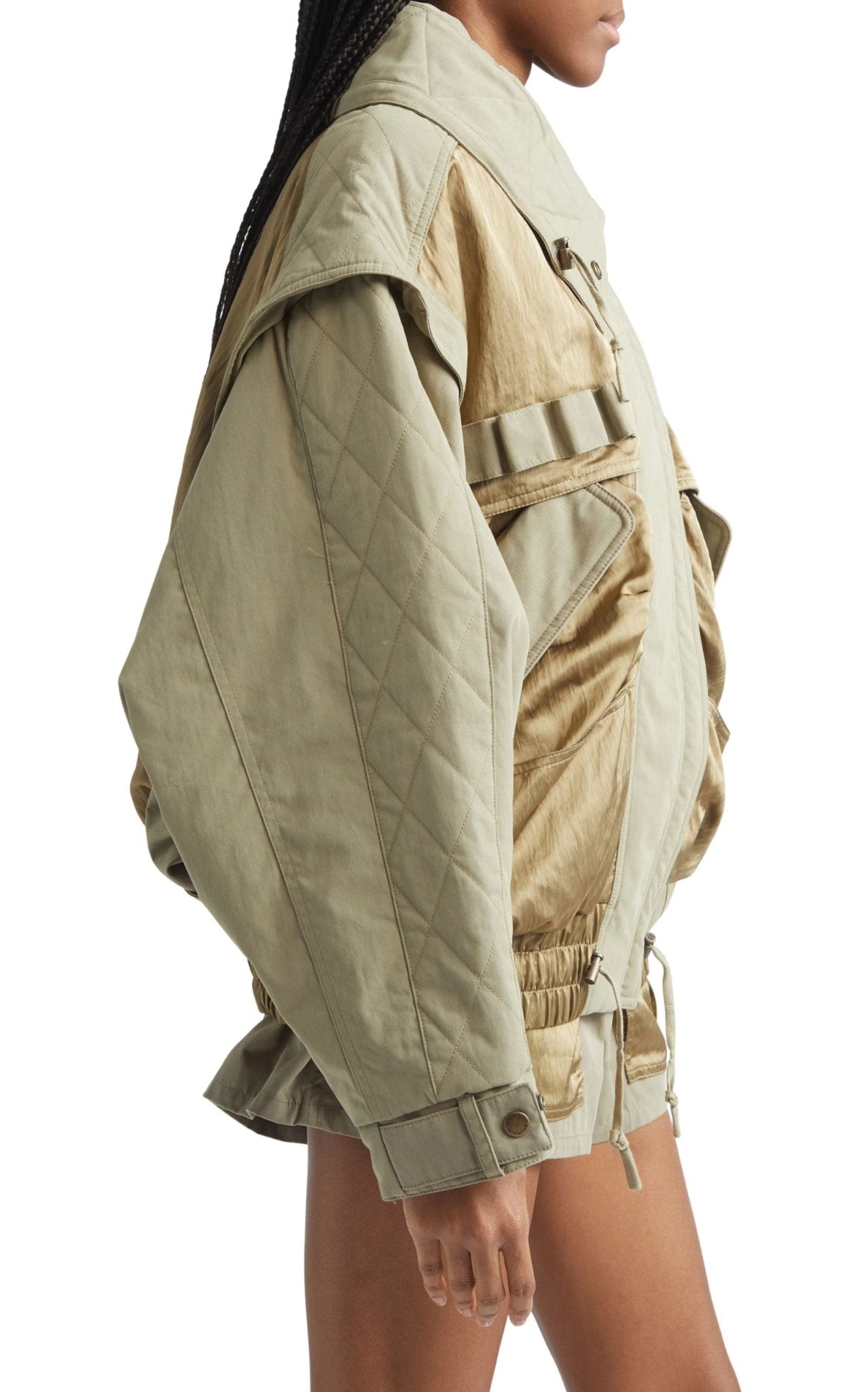Balmain cotton blend twill utility bomber jacket with cargo pockets and standing collar