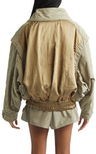 Balmain cotton blend twill utility bomber jacket with cargo pockets and standing collar