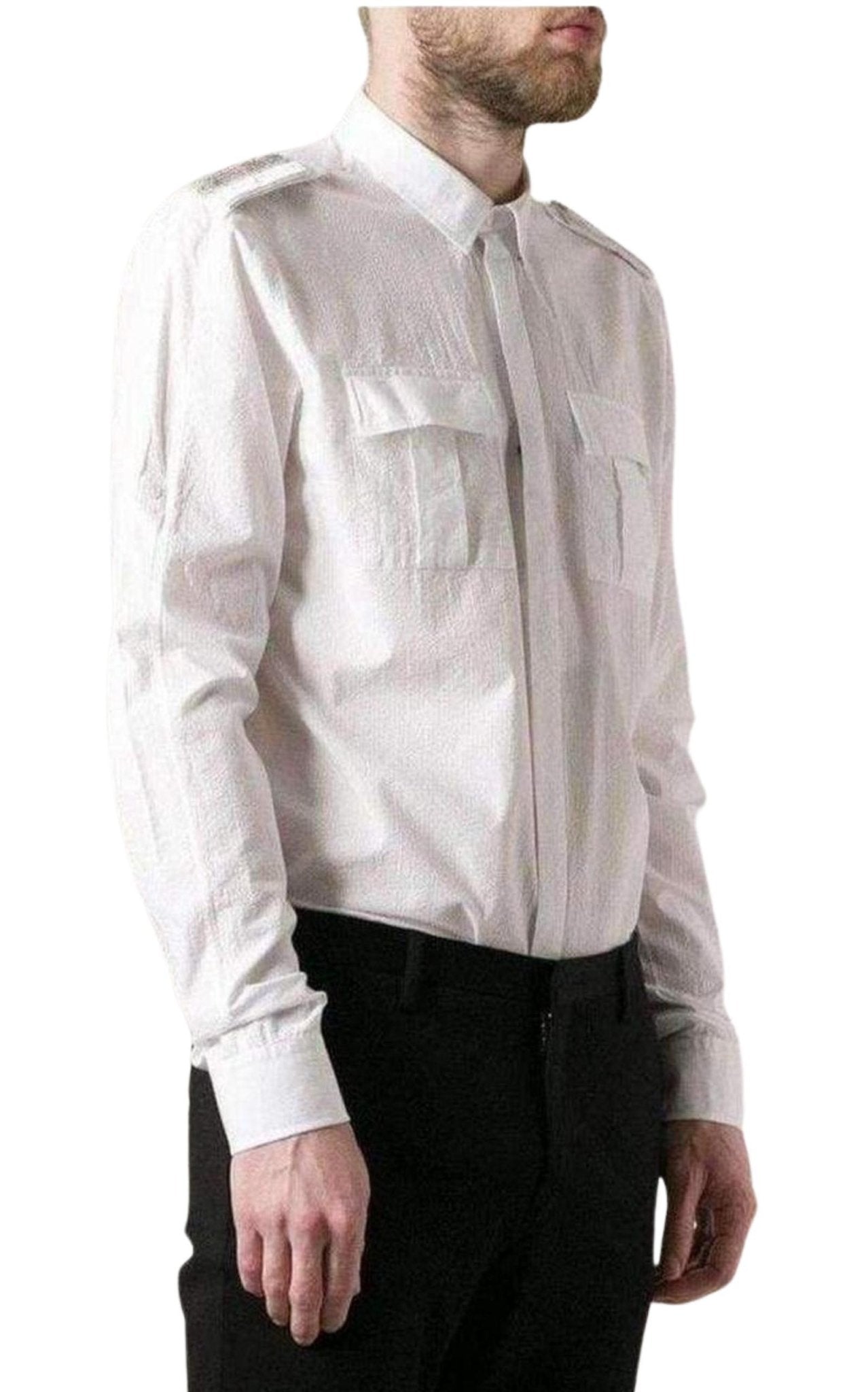 Balmain White Cotton Military Shirt - Runway Catalog