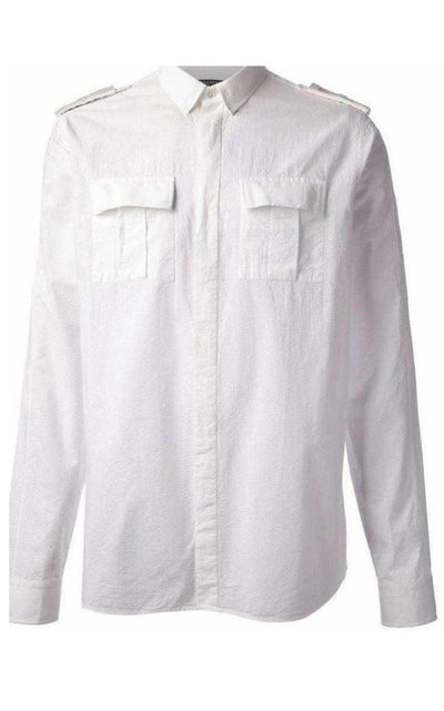 Balmain White Cotton Military Shirt - Runway Catalog