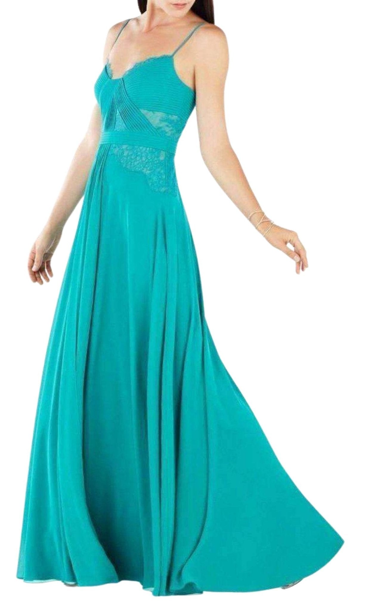 BCBGMAXAZRIA Antonea Lace Trim Pleated Gown