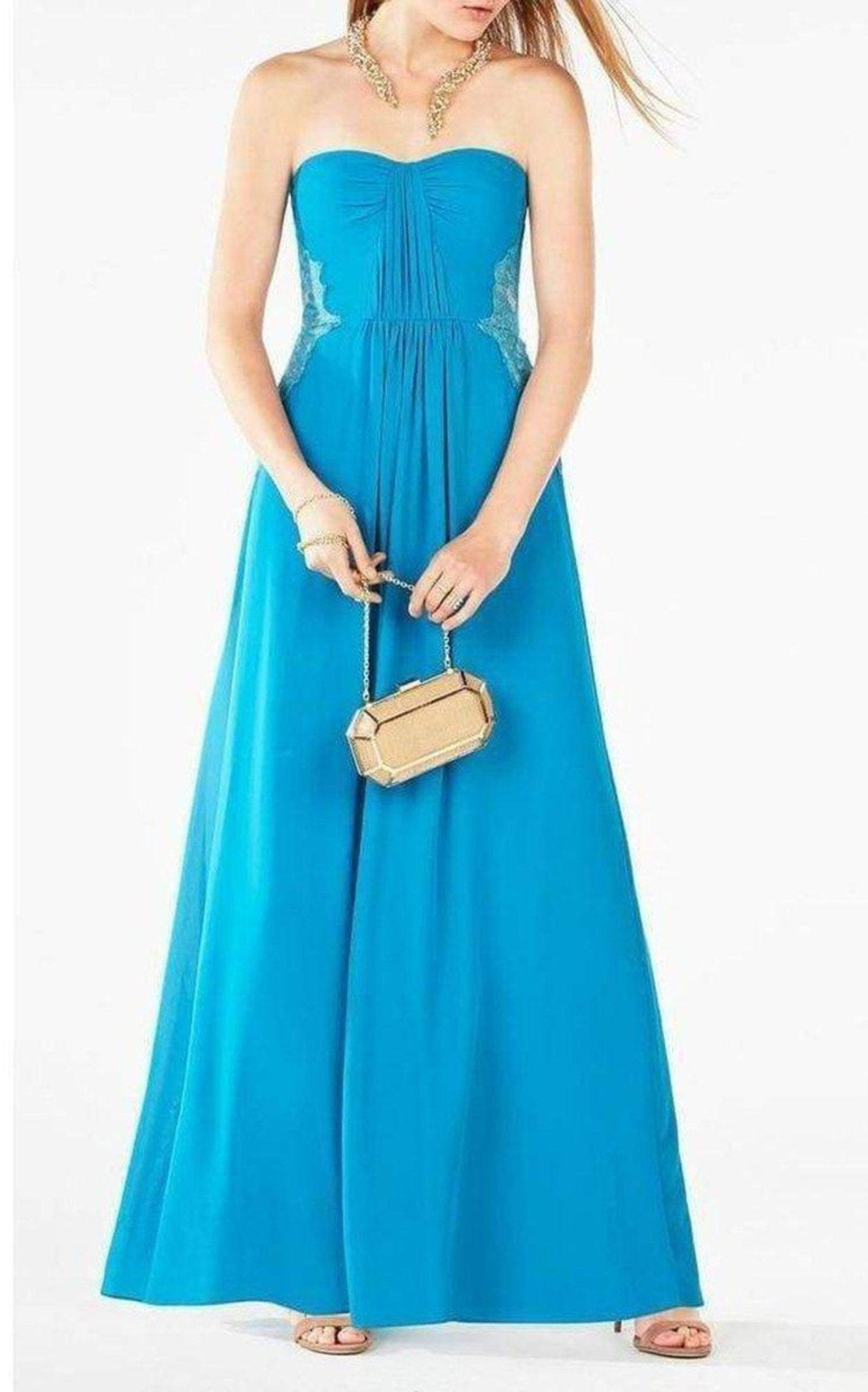 BCBGMAXAZRIA Ashby Strapless Lace-Trim Gown