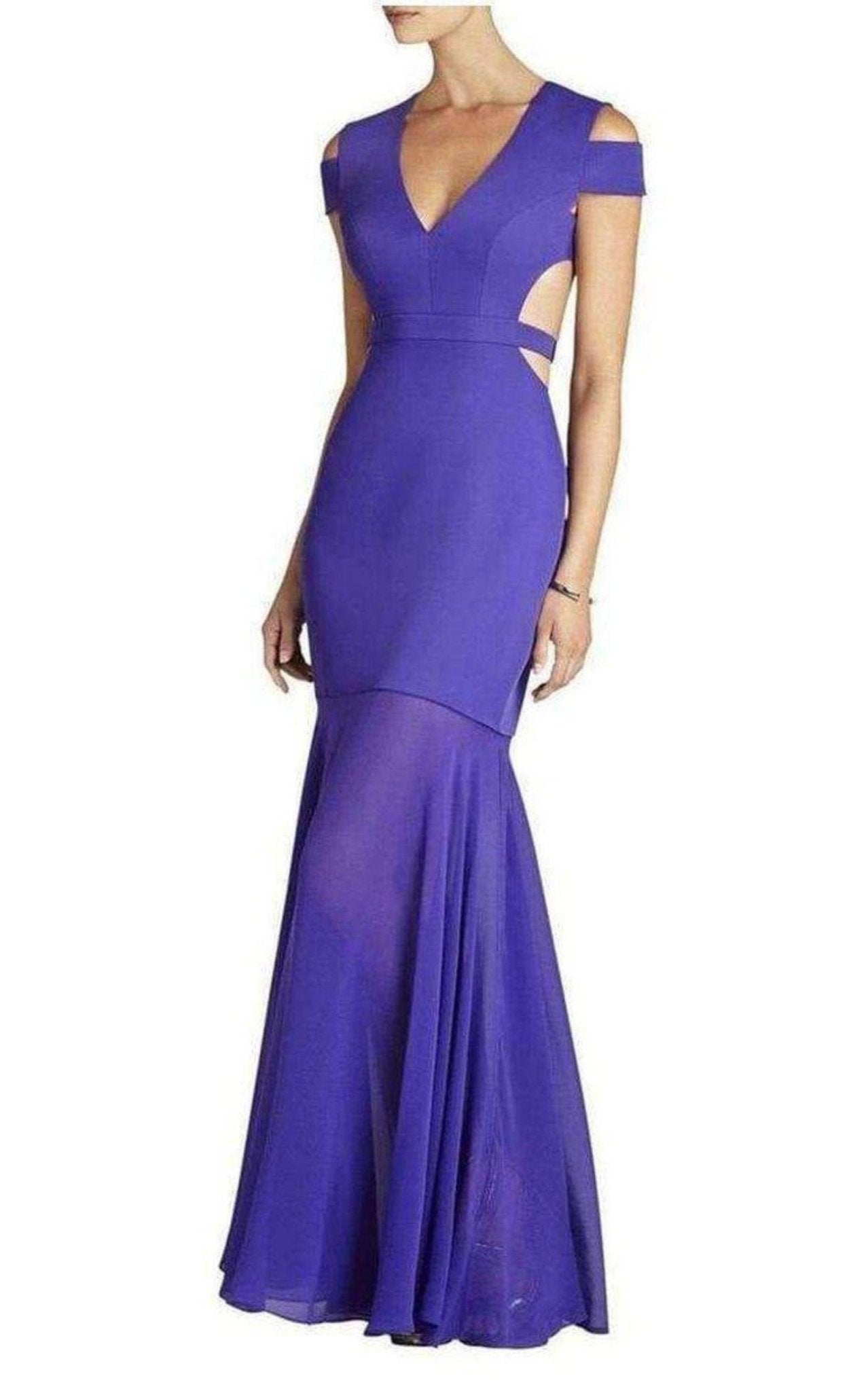 Ava Cutout Persian Blue Satin Chiffon Gown