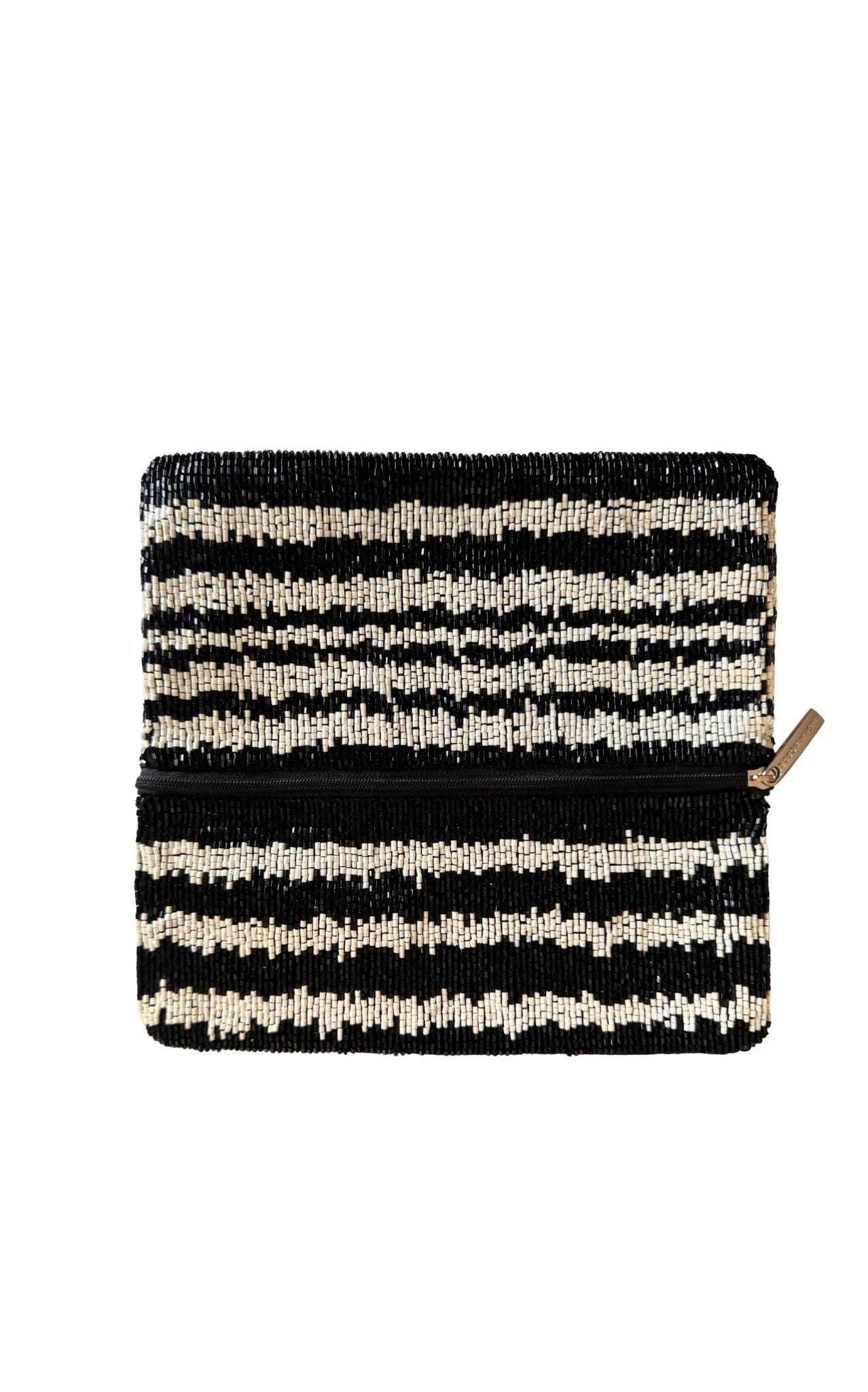 BCBG Beaded Fold-Over Clutch Black Ivory