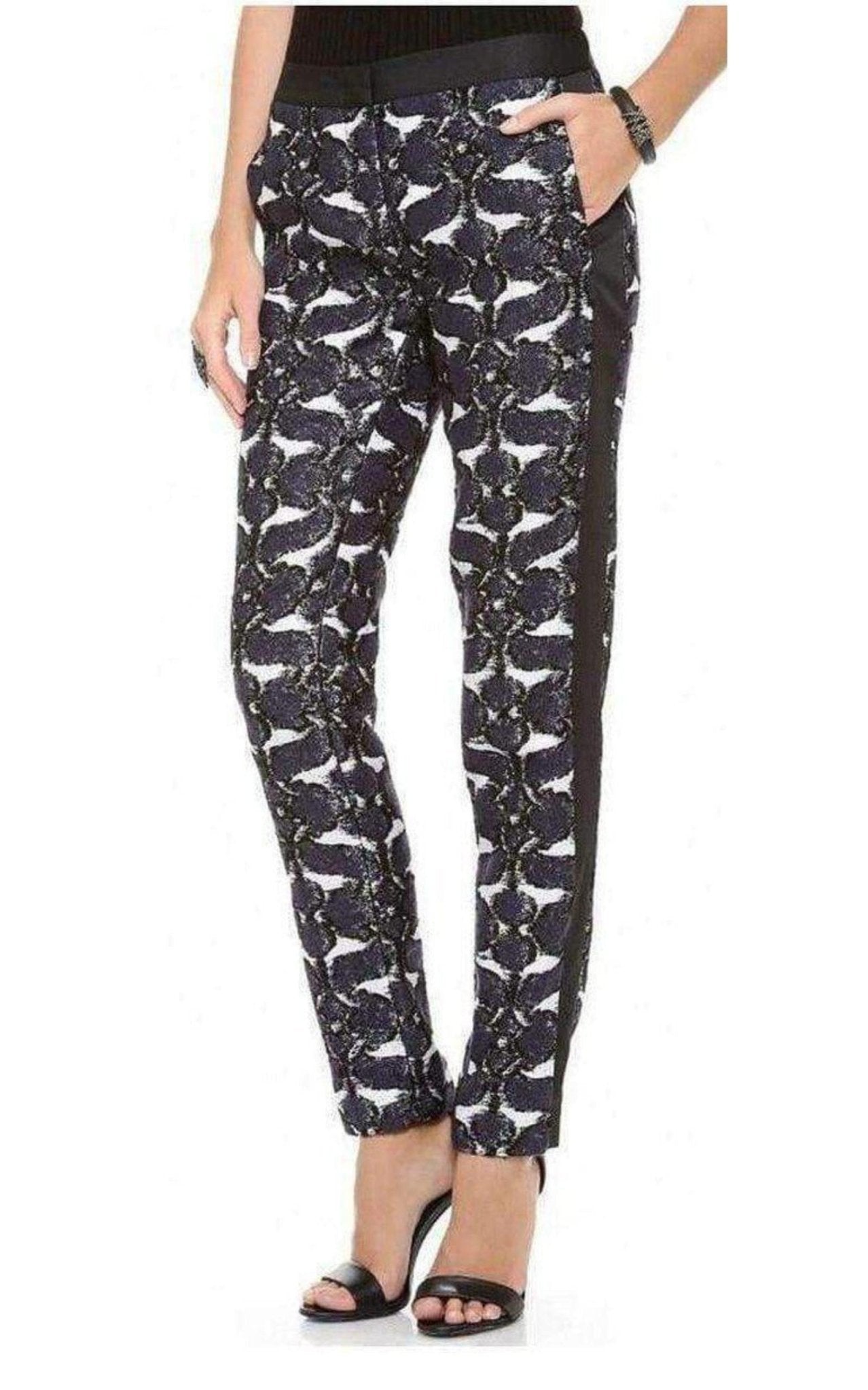 BCBGMAXAZRIA Beysa Jacquard Navy Combo Trousers Pants - Runway Catalog