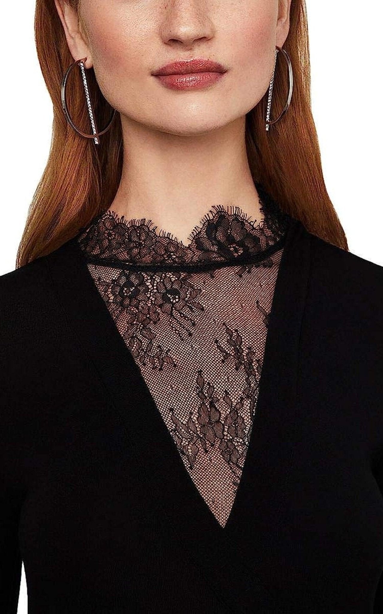 BCBGMAXAZRIA Black Lace-Trim Midi Dress