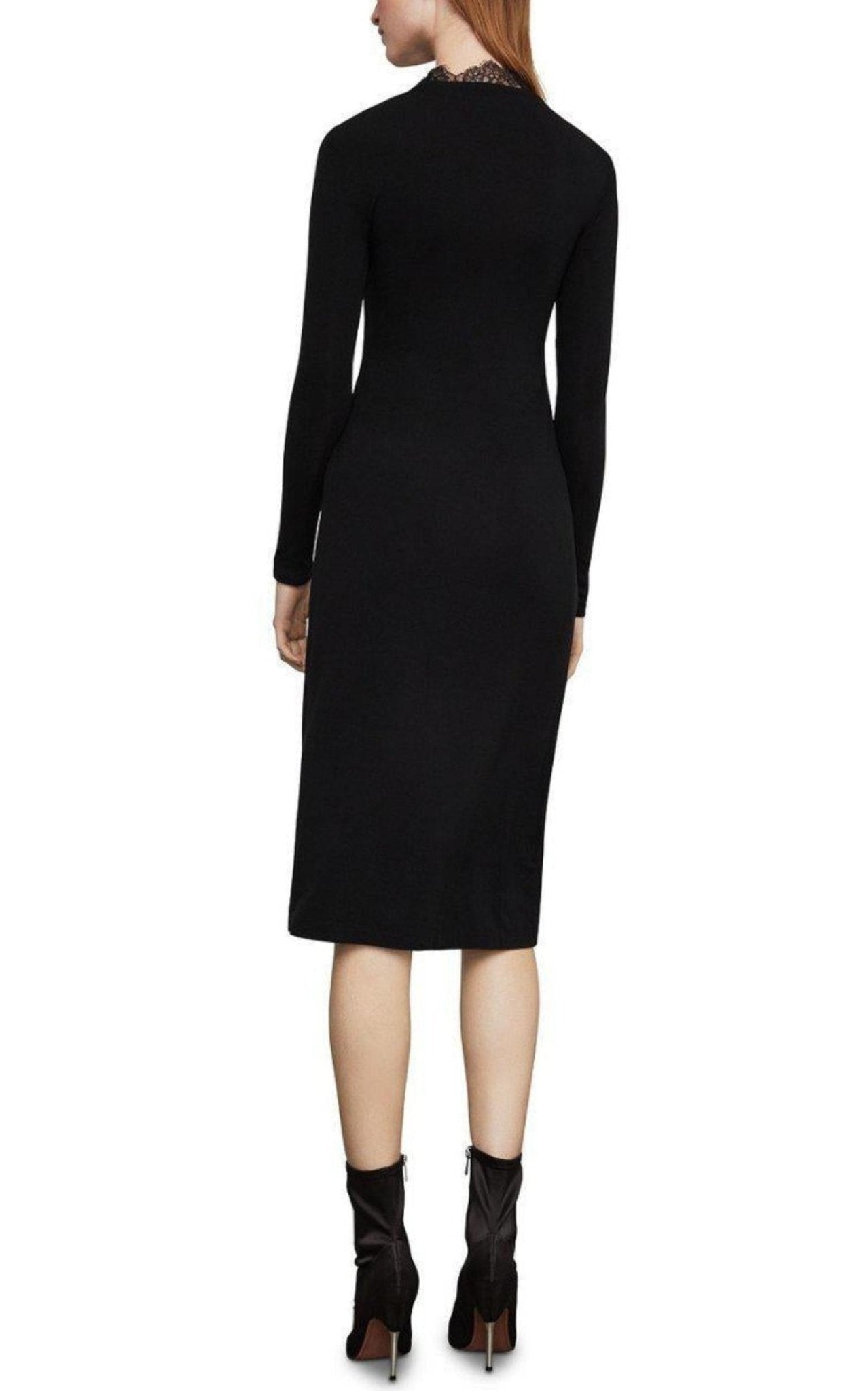 BCBGMAXAZRIA Black Lace-Trim Midi Dress