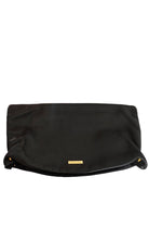 BCBG Max Azria black leather satin fold-over clutch evening bag