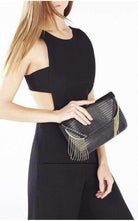 BCBGMAXAZRIA Black Snake Embossed Chain Fringe Clutch - Runway Catalog