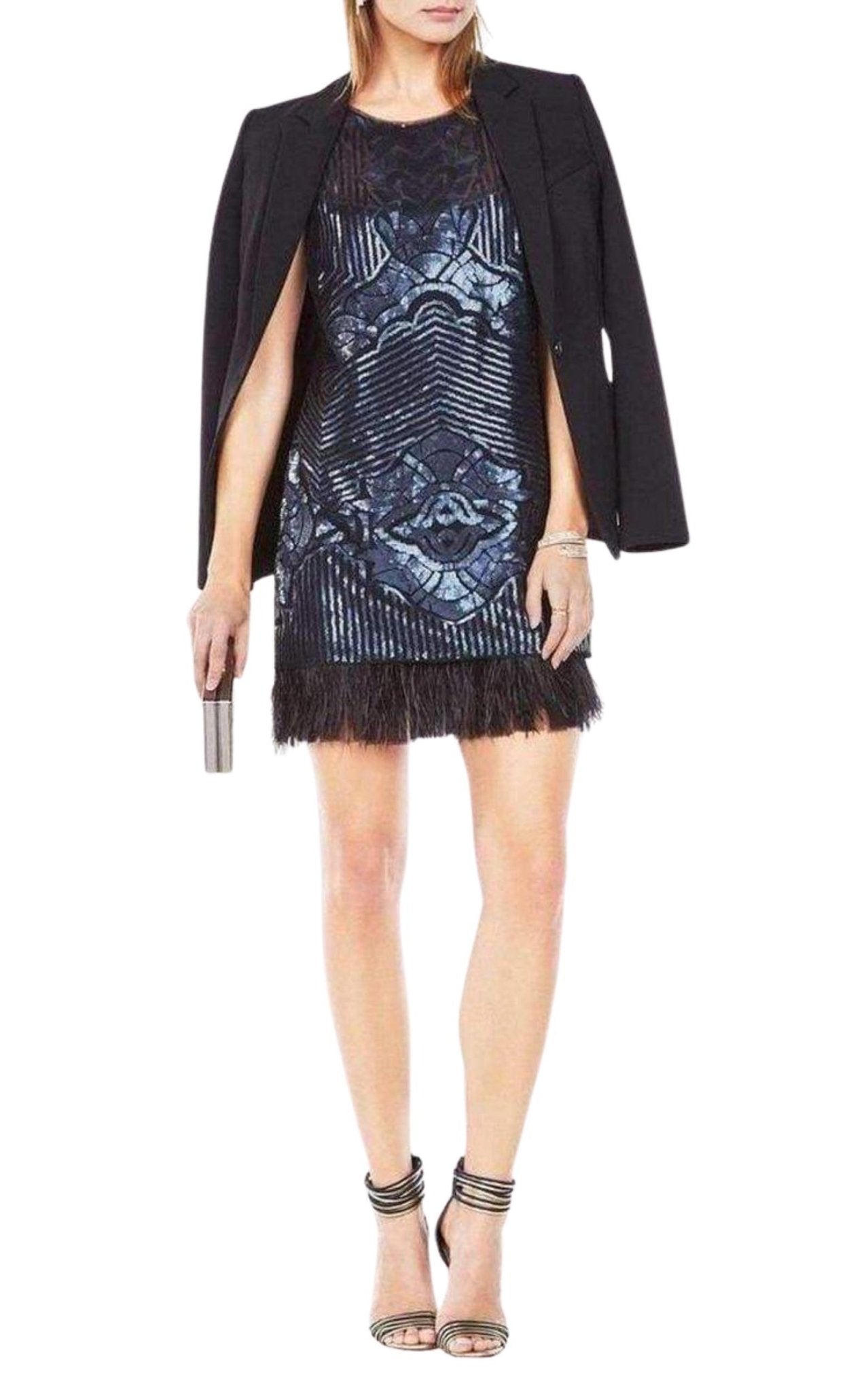BCBGMAXAZRIA Caterina Sequin Feather Dress