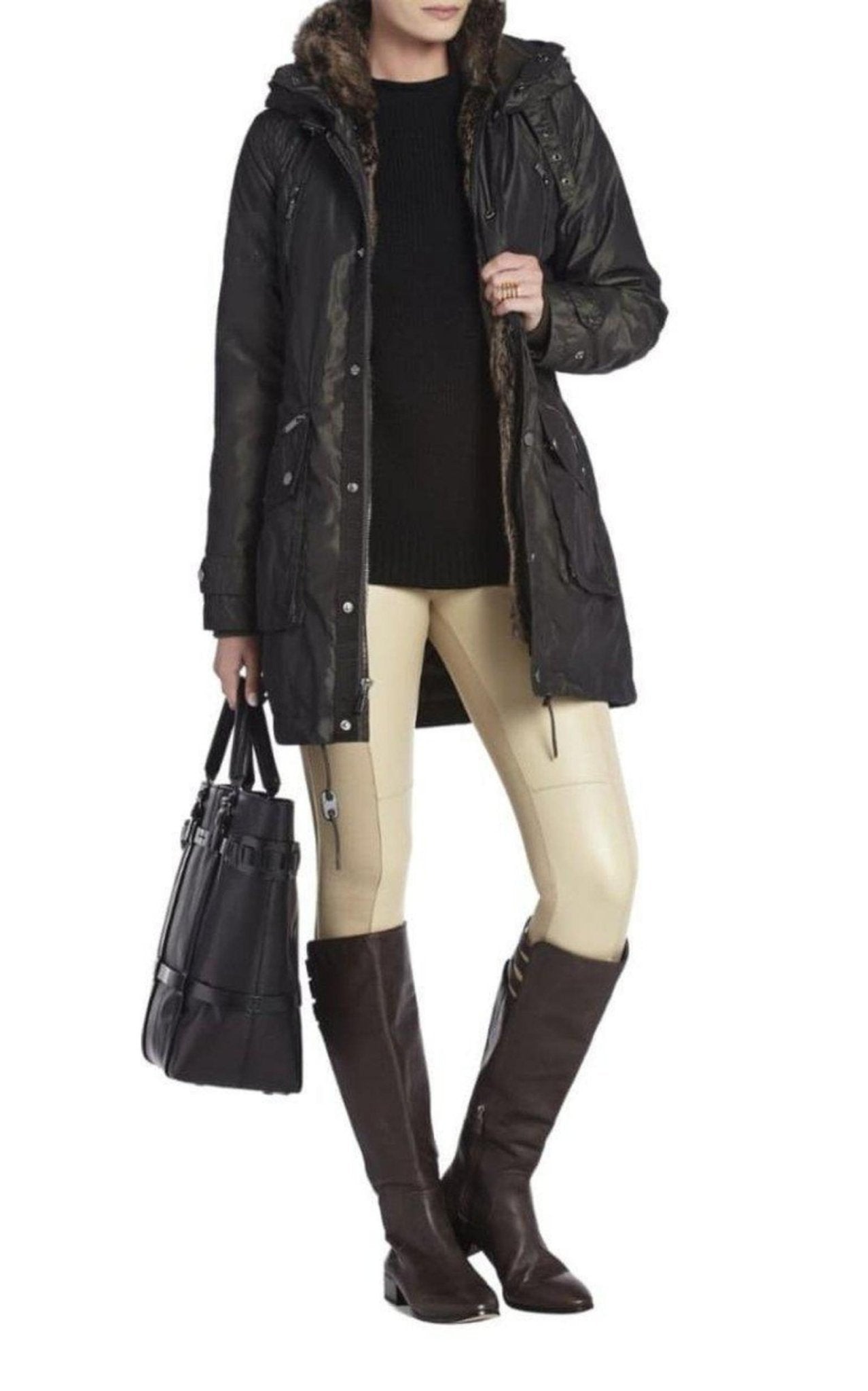 BCBGMAXAZRIA Central Brown Leather Riding Boots - Runway Catalog