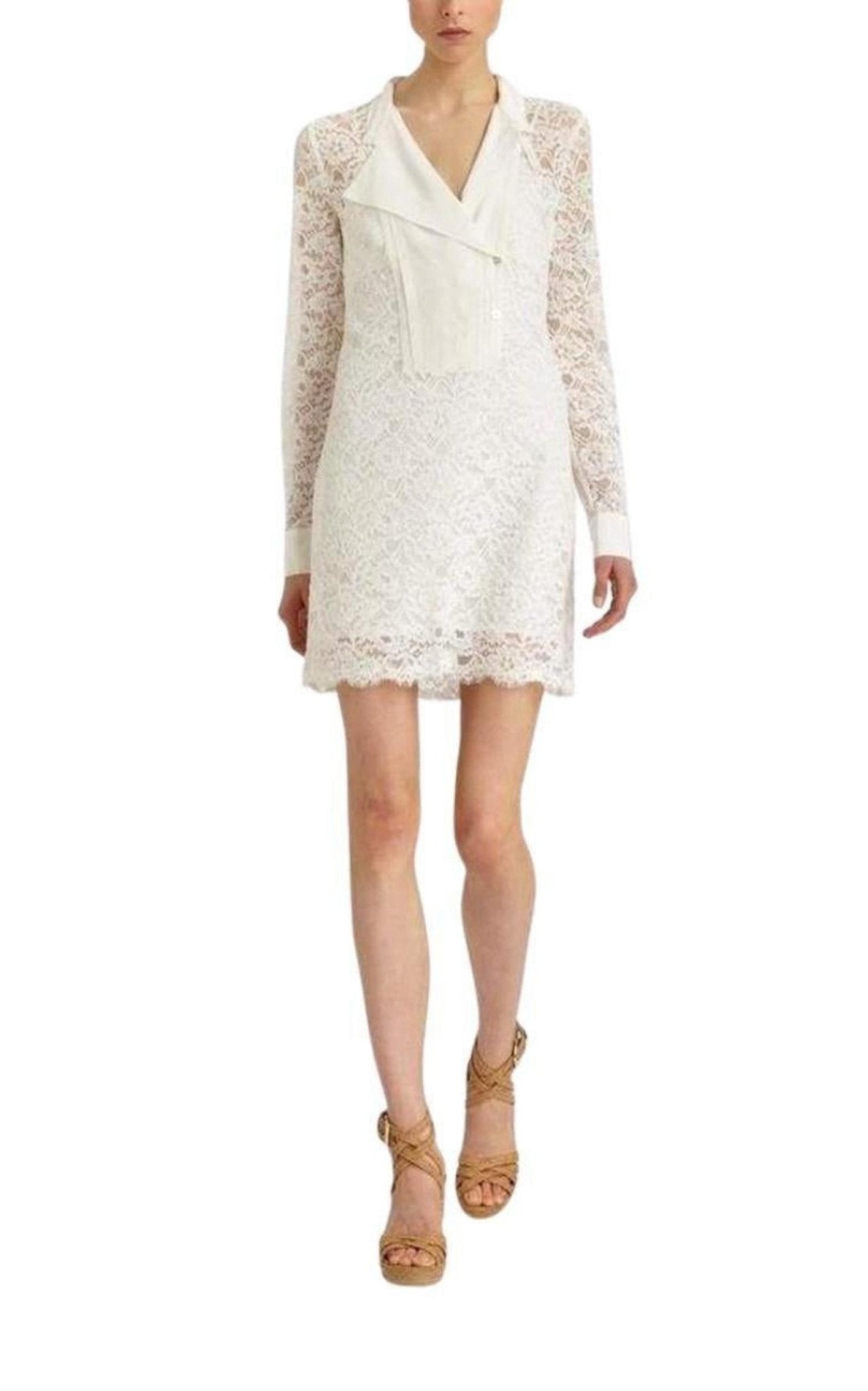 BCBGMAXAZRIA Contrast Bib Lace Silk Tunic Dress - Runway Catalog