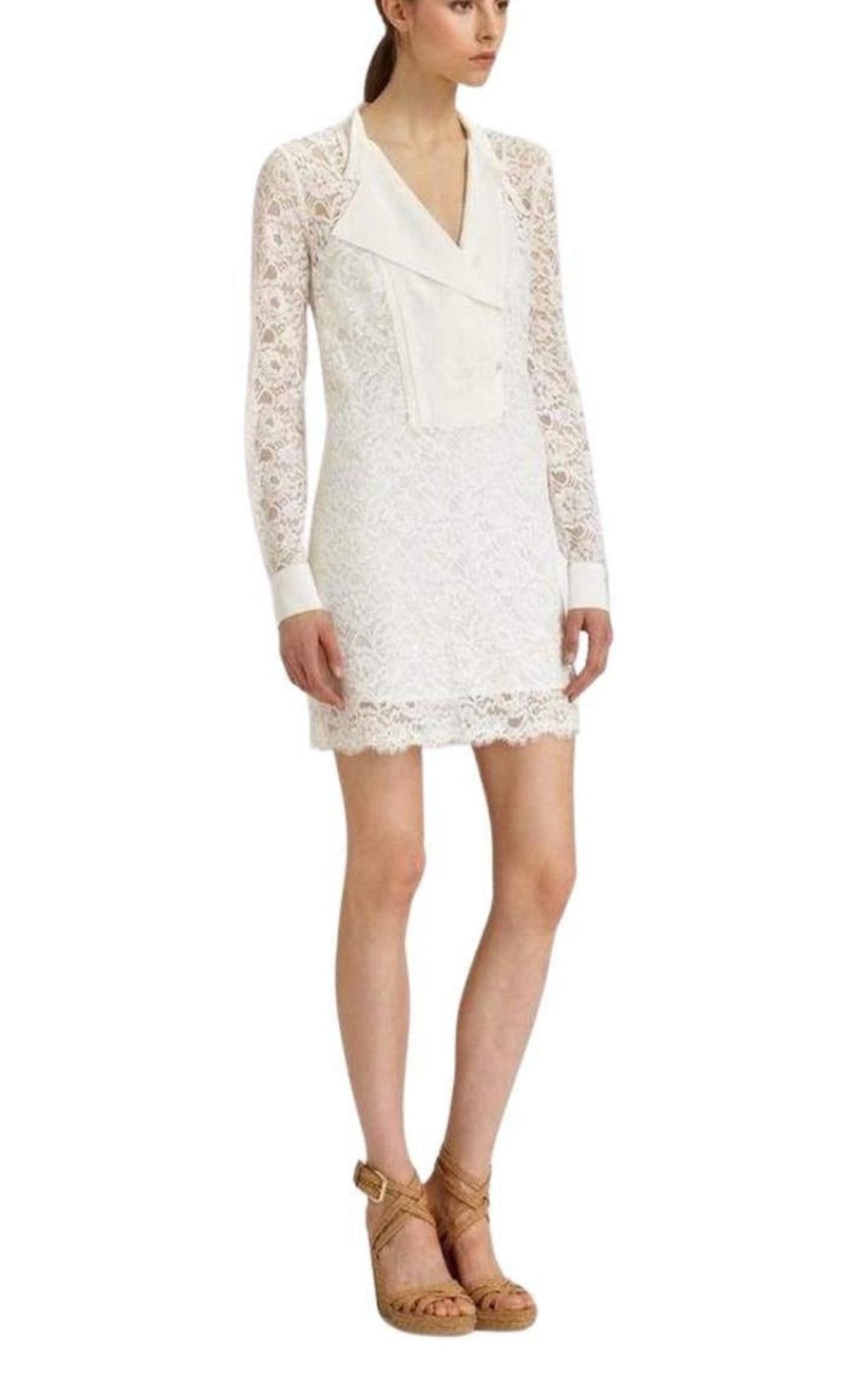 BCBGMAXAZRIA Contrast Bib Lace Silk Tunic Dress - Runway Catalog