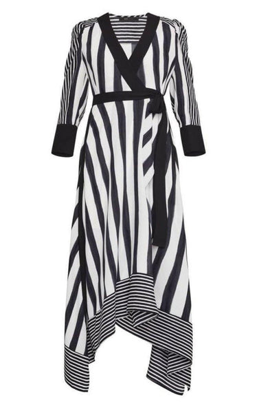 BCBGMAXAZRIA Costa Stripe Faux Wrap Dress  Runway Catalog