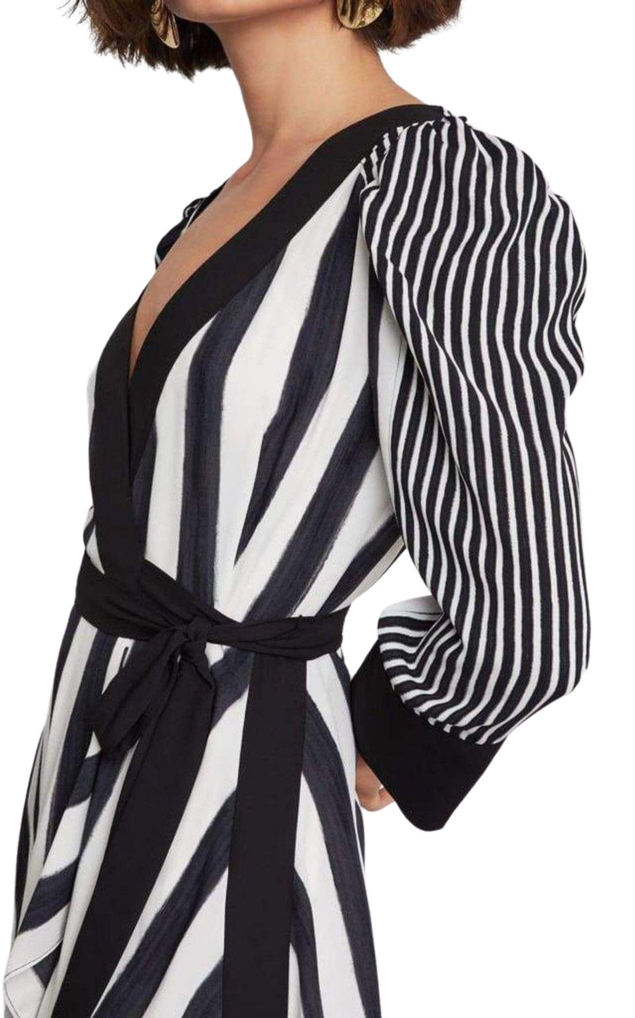 BCBGMAXAZRIA Costa Stripe Faux Wrap Dress - Runway Catalog