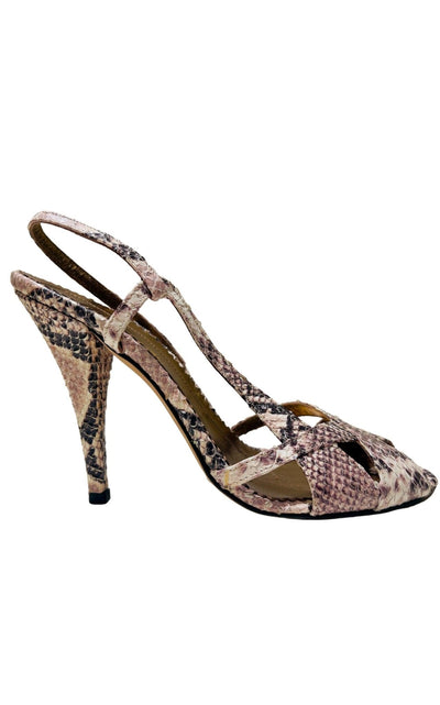 BCBGMAXAZRIA Criss Cross Snake Print Leather Sandals - Runway Catalog