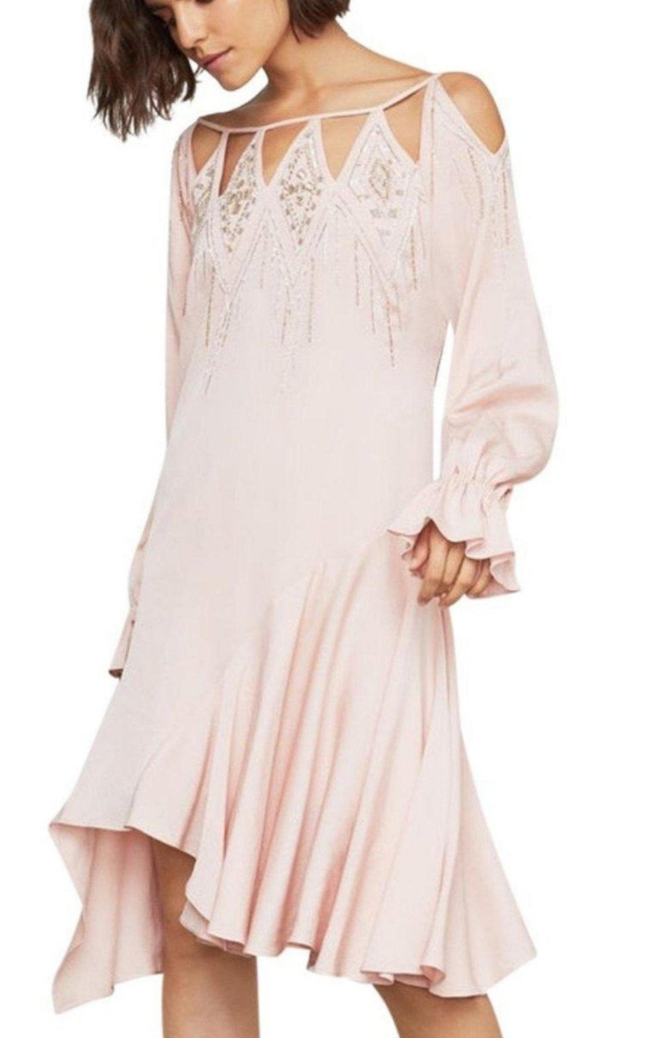 BCBGMAXAZRIA Embellished Cutout-Neck Drop-Waist Dress