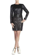 BCBGMAXAZRIA Embroidered Cutout Faux Leather Dress - Runway Catalog