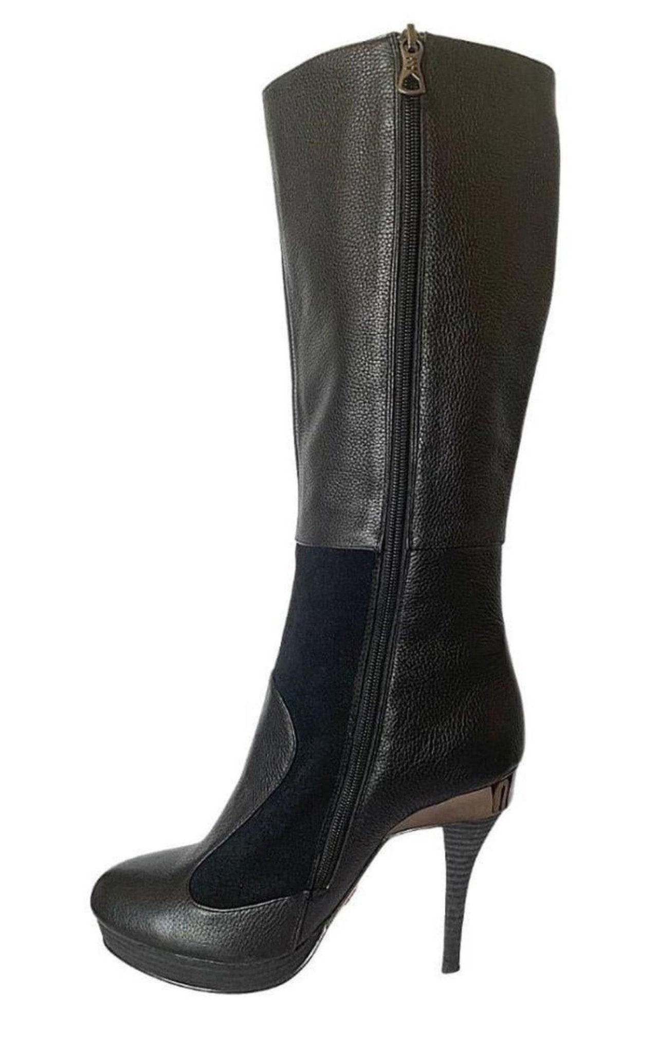 BCBGMAXAZRIA Emily Black Leather Buckles Boots - Runway Catalog