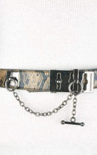 BCBGMAXAZRIA Faux Snake Leather Metallic Chain Toggle Belt - Runway Catalog