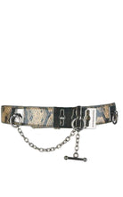 BCBGMAXAZRIA Faux Snake Leather Metallic Chain Toggle Belt - Runway Catalog