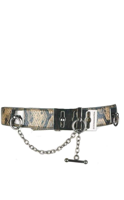 BCBGMAXAZRIA Faux Snake Leather Metallic Chain Toggle Belt - Runway Catalog
