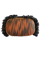 BCBG Max Azria tiger-print satin fringed clutch front view