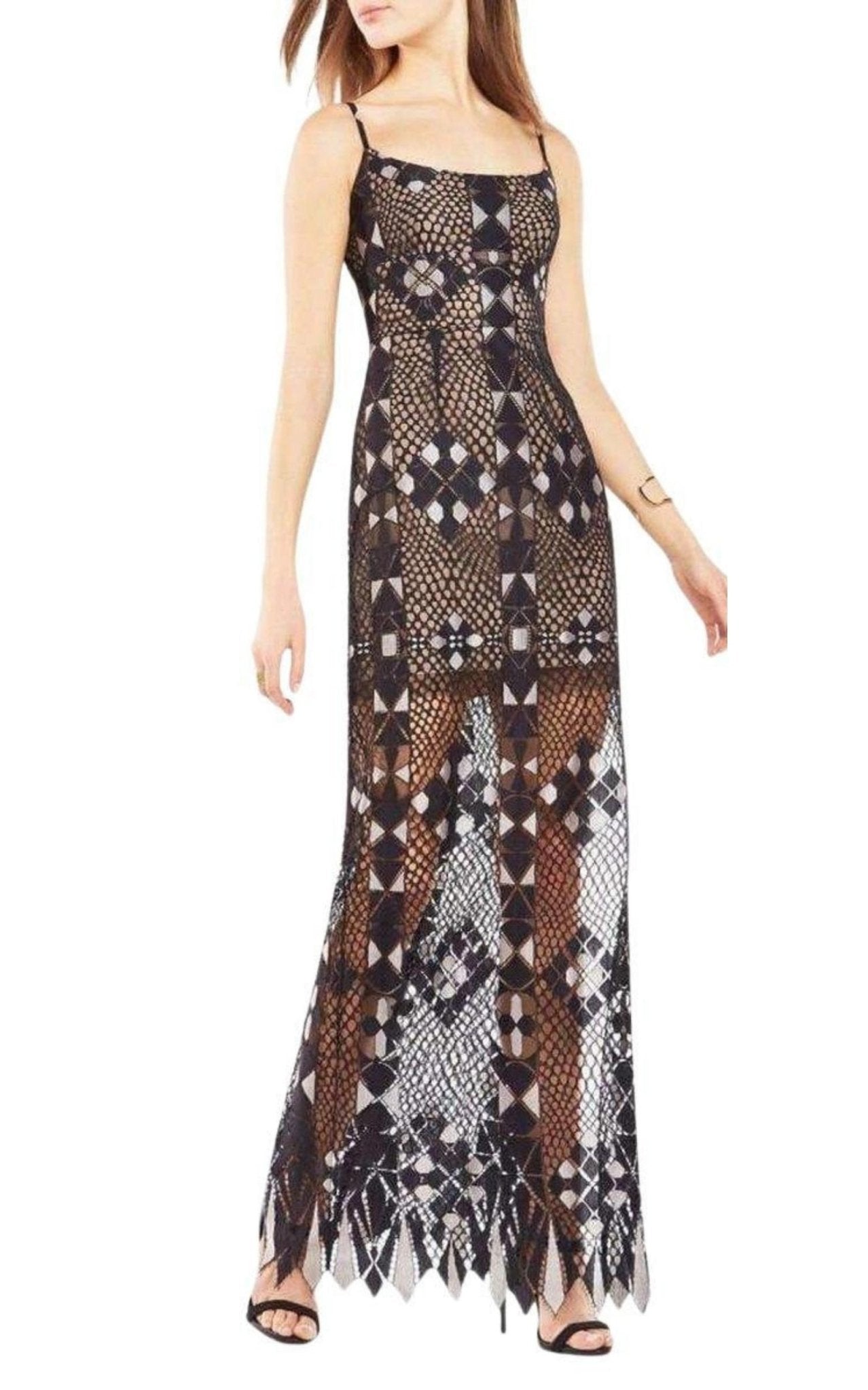 BCBGMAXAZRIA Geometric Lace Maxi Dress