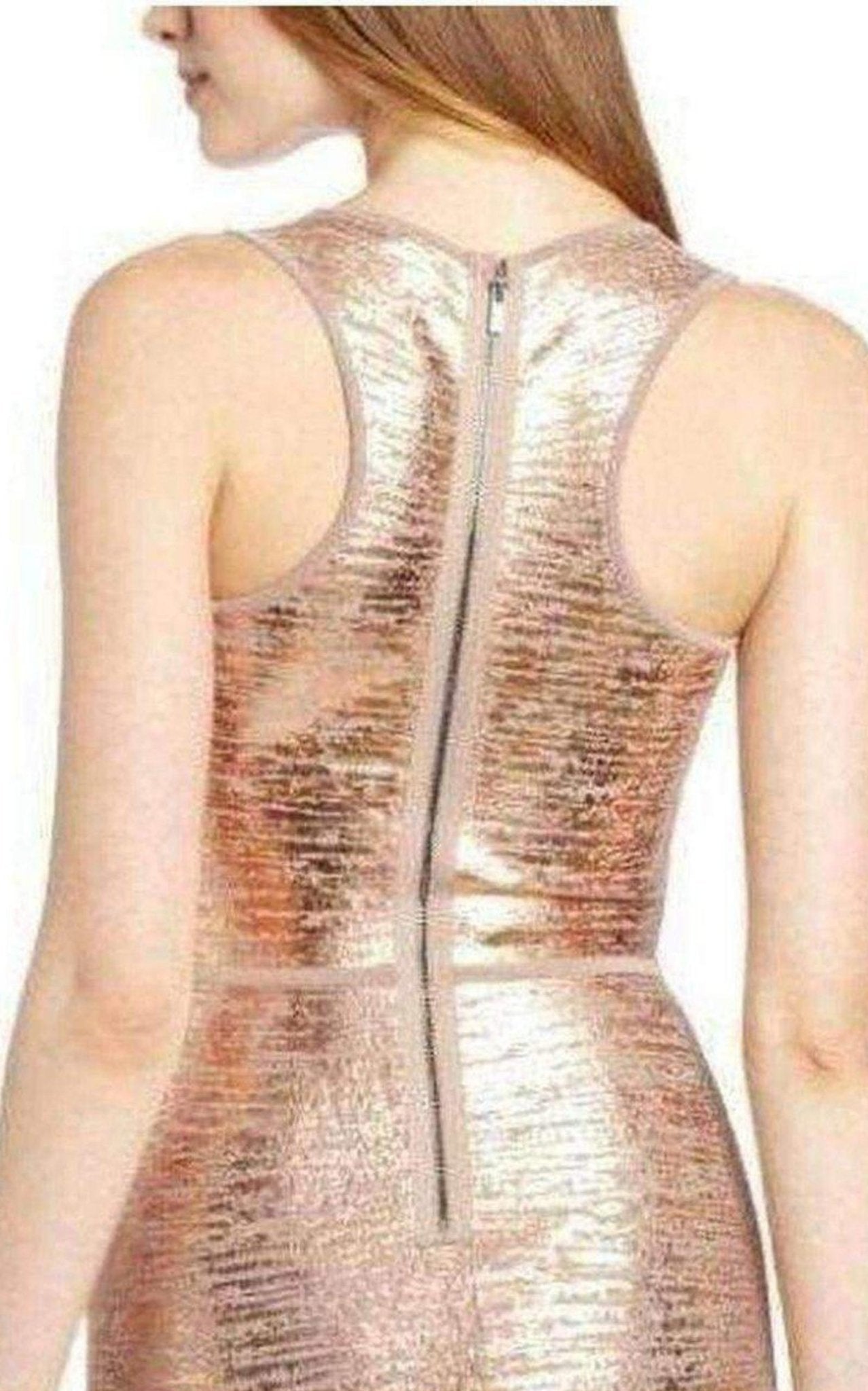 BCBGMAXAZRIA Gisela Criss Cross Foil Print Bodycon Kleid – Laufsteg-Katalog