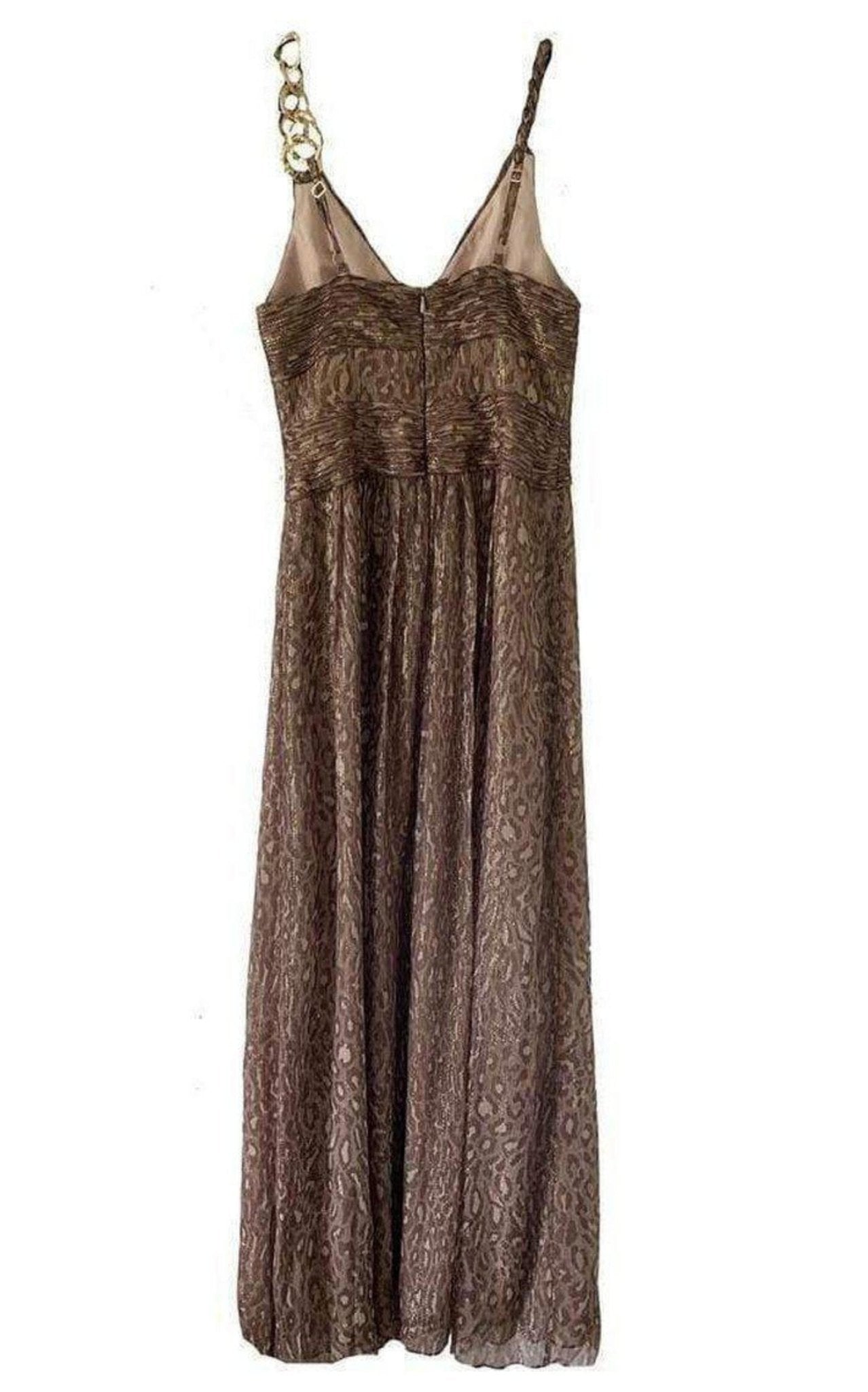 BCBGMAXAZRIA Gold Leopard Print Silk Gown Dress - Runway Catalog