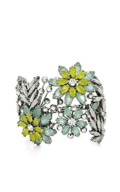BCBGMAXAZRIA Green Floral Stone Cuff Bracelet - Runway Catalog