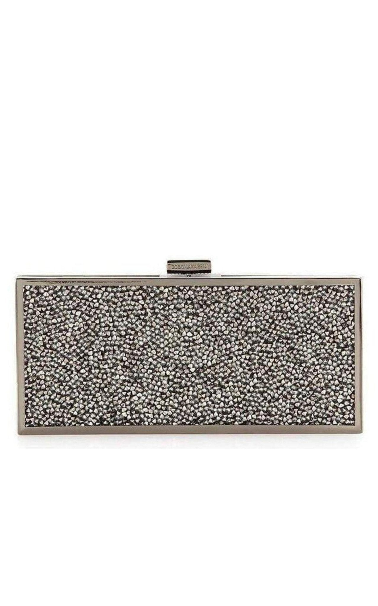 BCBGMAXAZRIA Gunmetal Ariana Rock Crystal Hard Clutch - Runway Catalog