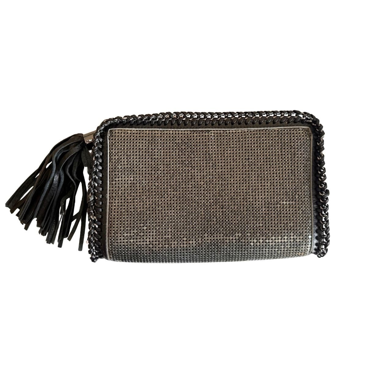 BCBGMAXAZRIA Gunmetal Mesh Tassel Clutch - Runway Catalog
