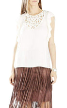 BCBGMAXAZRIA Haidee Flutter - Sleeve Cutout Embroidered Top - Runway Catalog