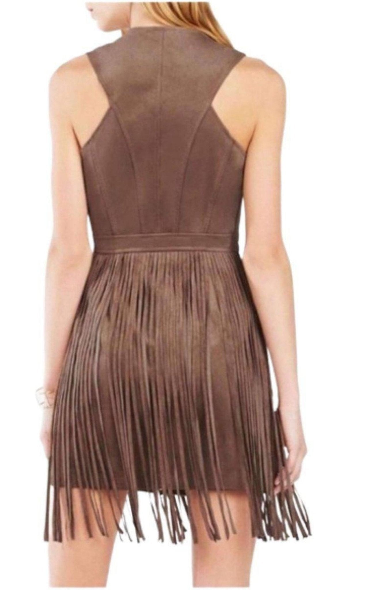 BCBGMAXAZRIA Hamin Fringe Faux Suede Vest Dress - Runway Catalog