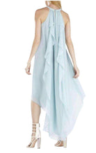 BCBGMAXAZRIA Kelsia Aqua Mist Cascade Ruffle Halter Dress - Runway Catalog