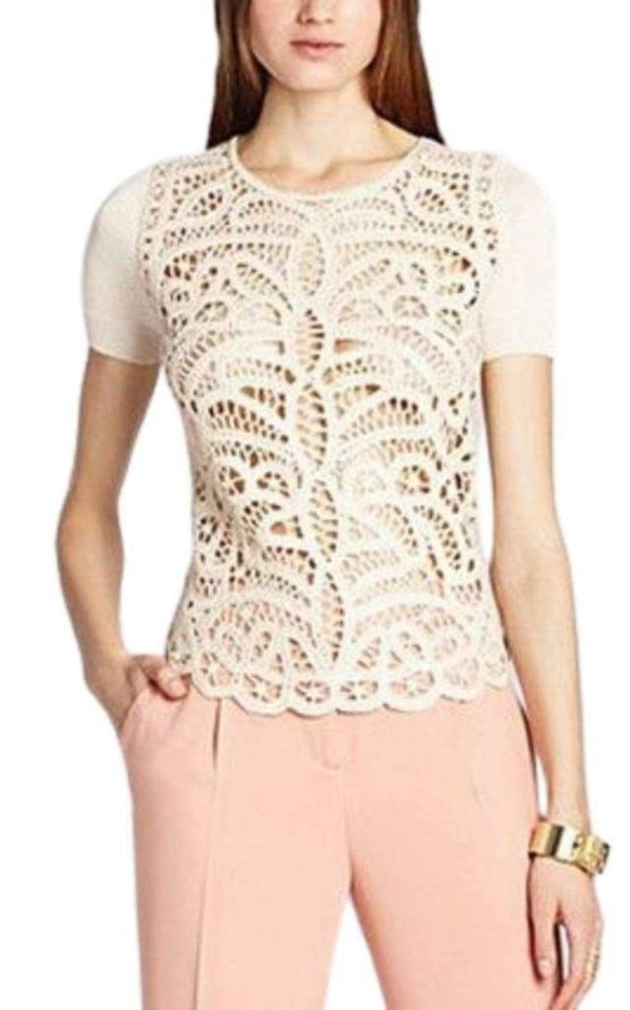 BCBGMAXAZRIA Lace Crochet Silk Blend Top - Runway Catalog