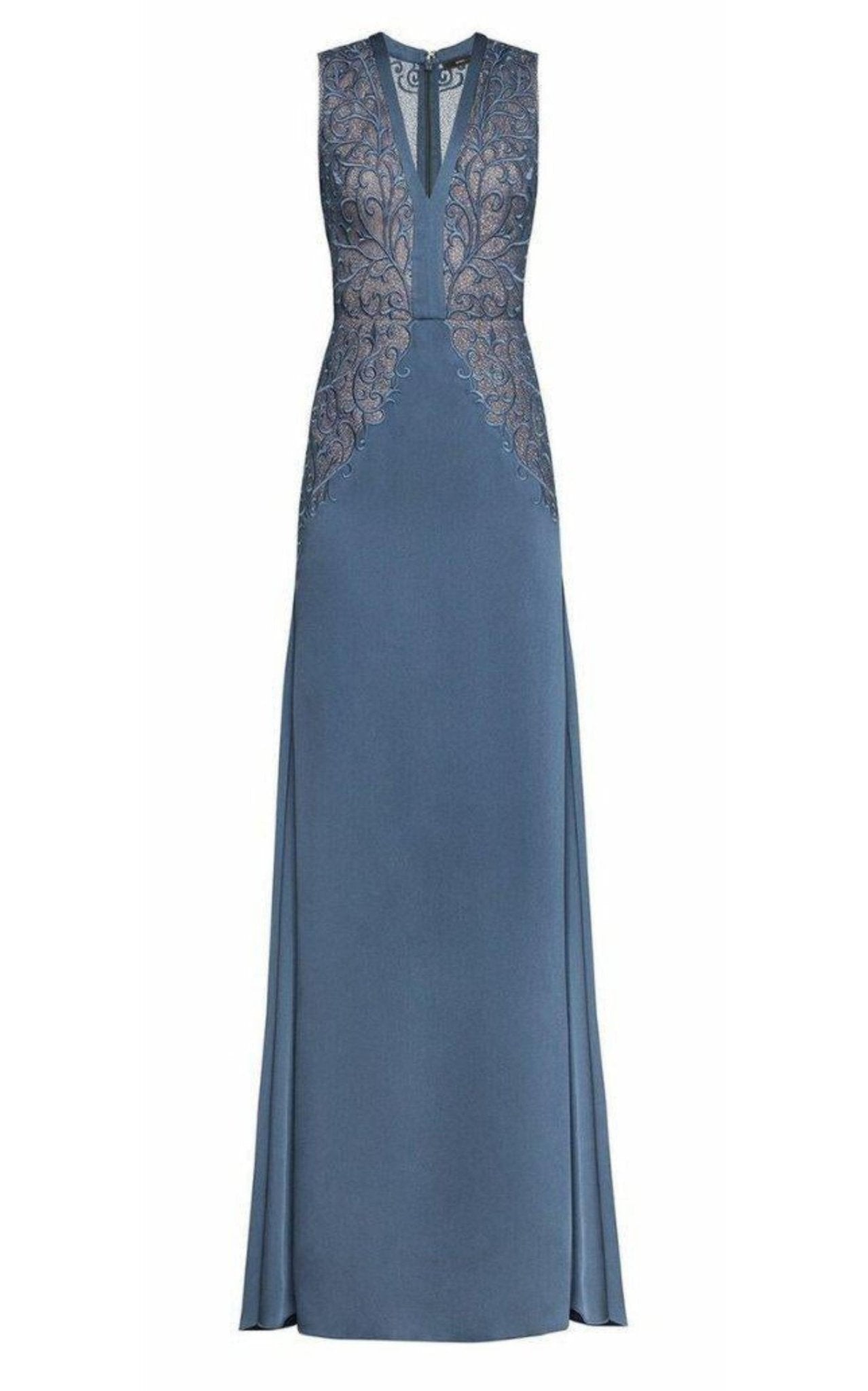 BCBGMAXAZRIA Lace Embroidered Satin Gown