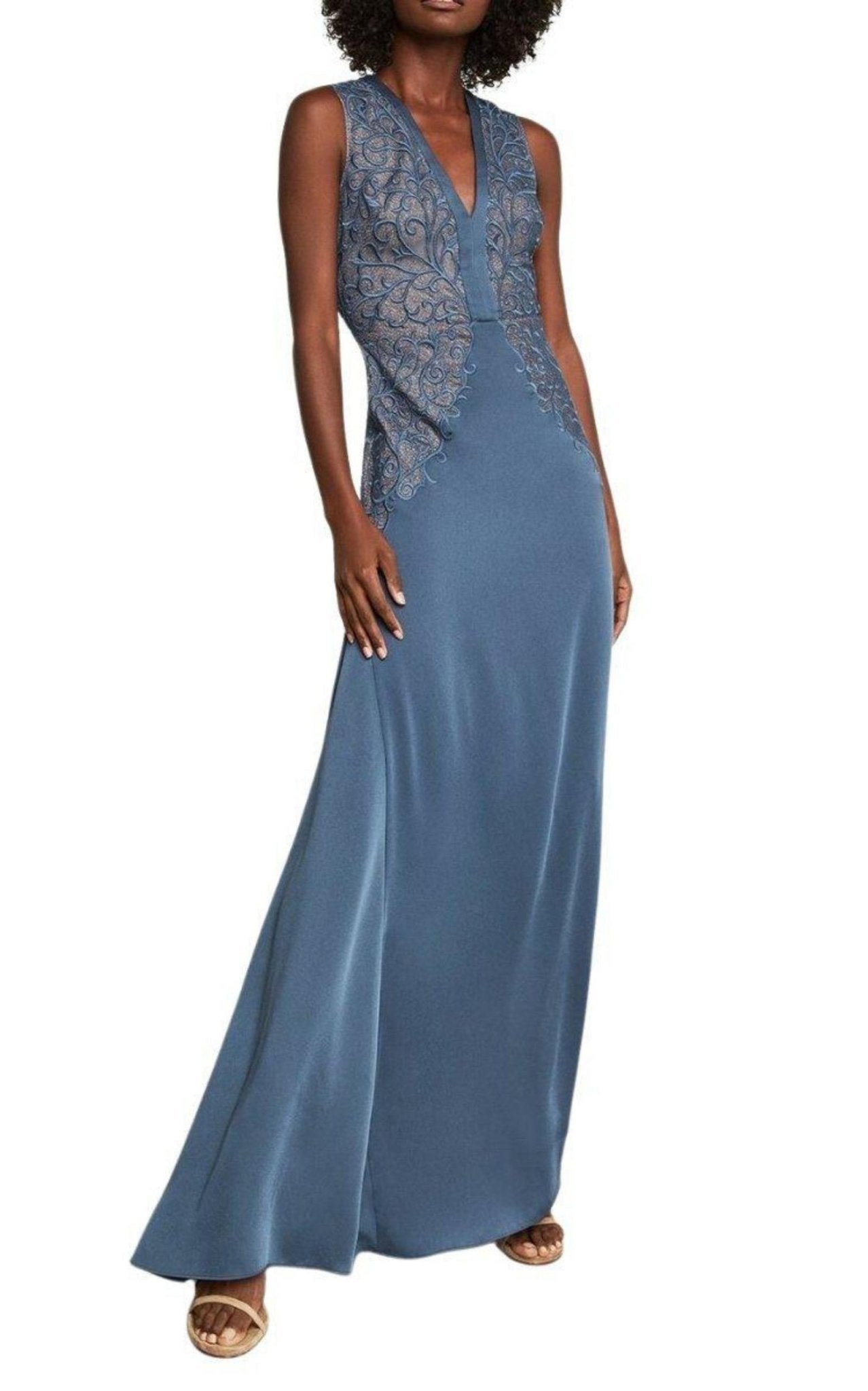 BCBGMAXAZRIA Lace Embroidered Satin Gown
