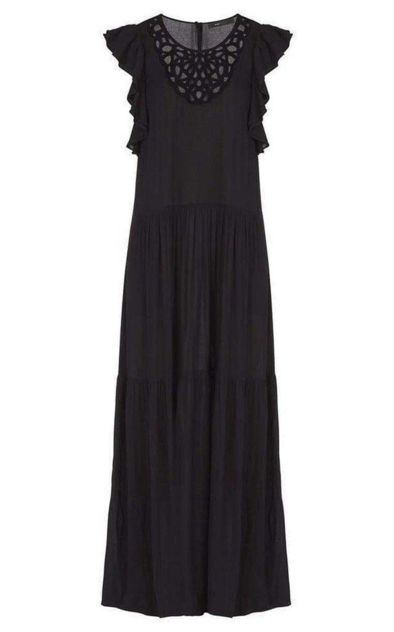 BCBGMAXAZRIA Lyndsy Flutter Sleeve Cutout Embroidered Maxi Dress - Runway Catalog