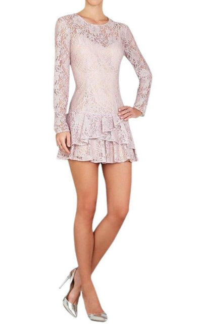 BCBGMAXAZRIA Lysa Asymmetrical Flounce Lace Dress - Runway Catalog