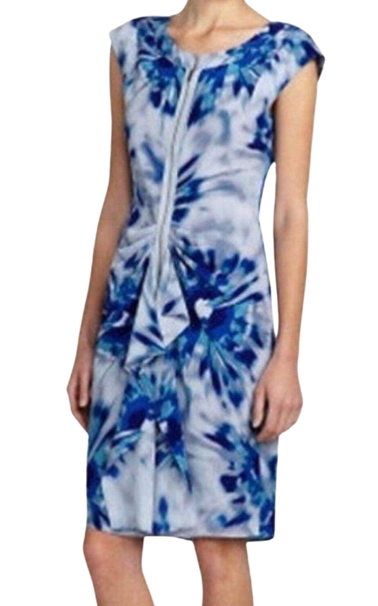 BCBGMAXAZRIA Marisol Blue Combo Silk Zip Front Dress - Runway Catalog